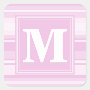 Sticker Carré Monogrammes à rayures roses pour bébé