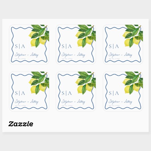 Sticker Carré Monogrammes Citrus citron, Mariage frontalier de l (Feuille)