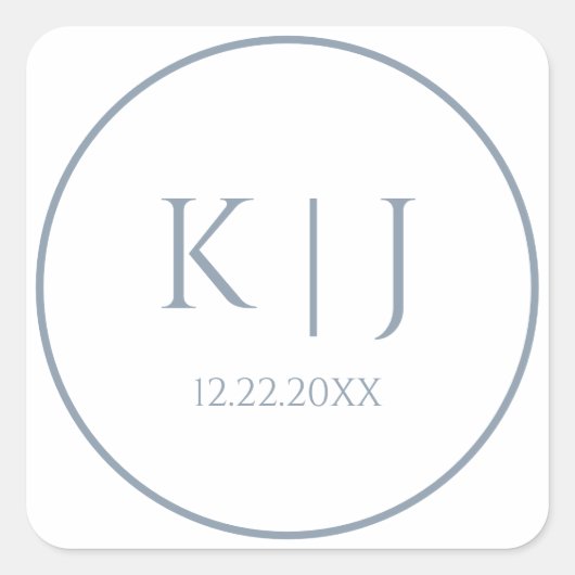 Sticker Carré Monogrammes Dusty Blue Elegant minimaliste Mariage (Devant)