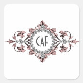 Sticker Carré Monogrammes Initiales Argent rose Gris Enveloppe P (Devant)