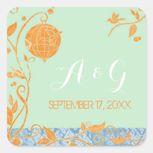 Sticker Carré Monogrammes Mariages Inséparables verts