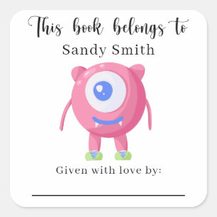 Sticker Carré Monster - Ce livre appartient avec message