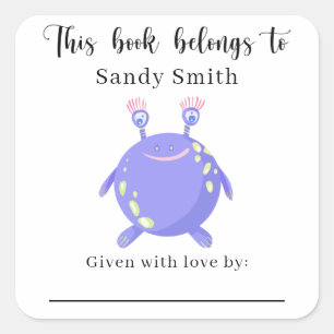 Sticker Carré Monster - Ce livre appartient avec message