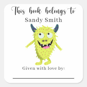 Sticker Carré Monster - Ce livre appartient avec message