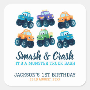 Sticker Carré Monster Truck Bash Boys Anniversaire