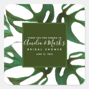 Sticker Carré Monstera Adansonii Leaf Baby Shower Mariage