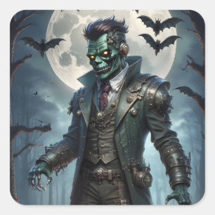 Sticker Carré Monstre de Frankenstein Steampunk Halloween
