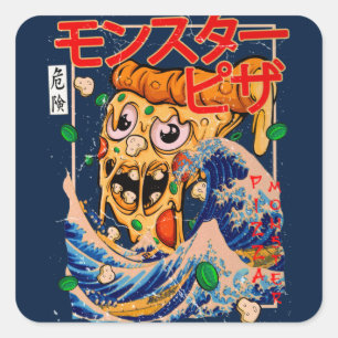 Sticker Carré Monstre de pizza géante à Kanagawa
