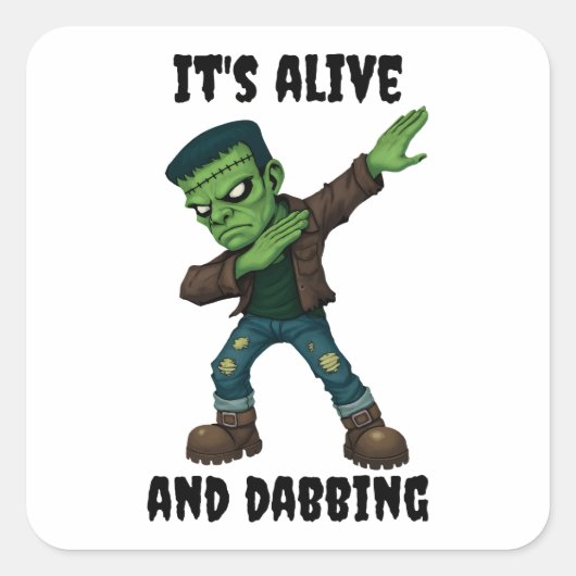 Sticker Carré Monstre pointu est vivant et dabs pour Halloween (Devant)
