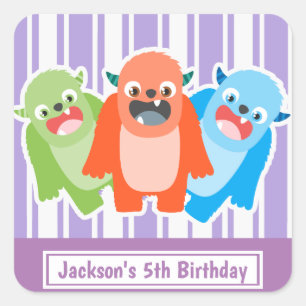 Sticker Carré Monstres colorés amusants Anniversaire de enfant p