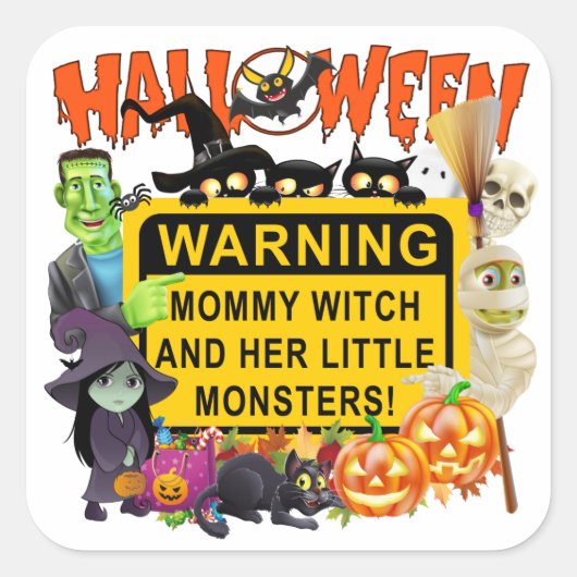 Sticker Carré Monstres d'Halloween (Devant)