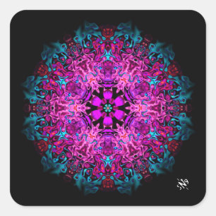 Sticker Carré Monstres & une fleur (motif abstrait) v1