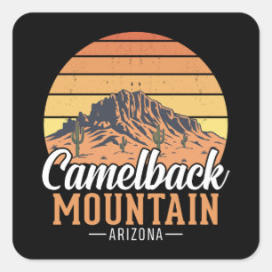 Sticker Carré Montagne Camelback Retro Arizona Désert Voyage