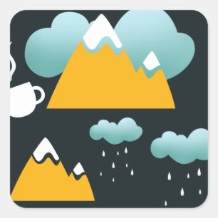 Sticker Carré Montagne de la forêt d'hiver rustique 