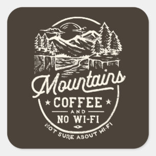 Sticker Carré Montagnes Café Wi-Fi amusant