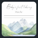 Sticker Carré Montagnes - Première bibliothèque de bébé<br><div class="desc">Temps d'aventure ! Aquarelle montagnes et lac baby shower invitation. Éléments correspondants disponibles.</div>