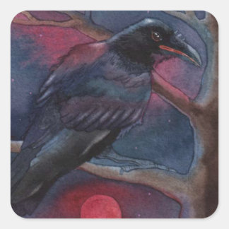 Sticker Carré Montée du corbeau et de la lune rouge