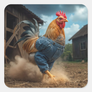 Sticker Carré Monter le coq dans une ferme poussiéreuse