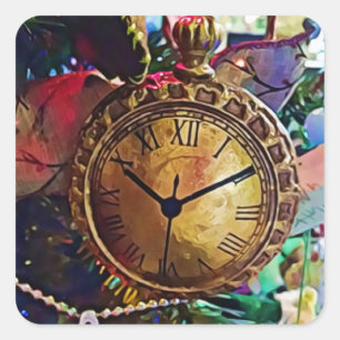 Sticker Carré Montre de poche or vintage Noël de l'ornement