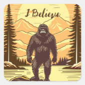 Sticker Carré Monts Retro Bigfoot Vintage Sasquatch (Devant)