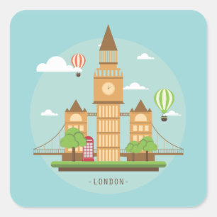 Sticker Carré Monuments de Londres Angleterre Lancer des autocol