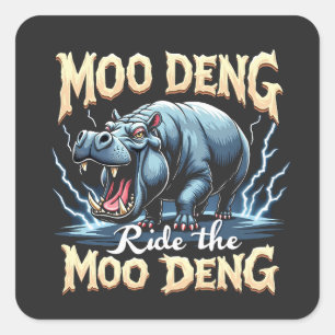 Sticker Carré Moo Deng Ride Moo Deng Funny Hippo