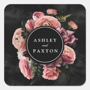 Sticker Carré Moody Elegant Rose   Bouquet floral en classe noir