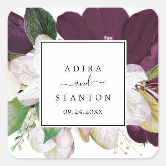 Sticker Carré Moody Purple Blooms Mariage Enveloppe Phoques (Devant)