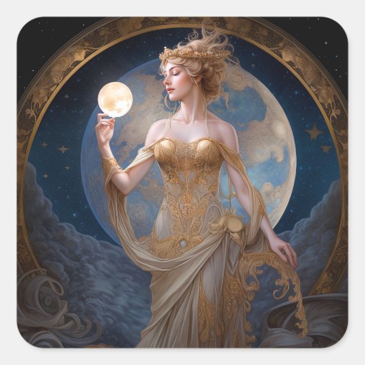 Sticker Carré Moon Goddess Queen Imaginaire Art (Devant)