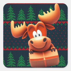 Sticker Carré Moose caricaturale avec maillot de Noël Femmes
