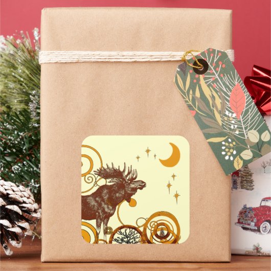 Sticker Carré Moose Christmas (vacances)