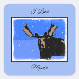 Sticker Carré Moose en hiver - Art original de la faune