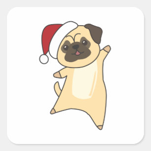 Sticker Carré Mops Christmas Snow