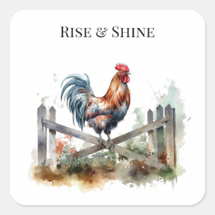 Sticker Carré Morning Glory : Coq à l'aquarelle, personnalisé