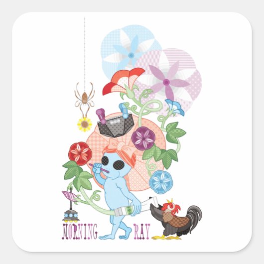 STICKER CARRÉ MORNING GREY ALIEN (Devant)