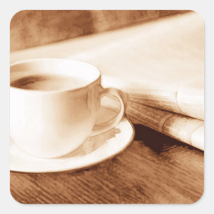 Sticker Carré Morning News et café Sepia Tone