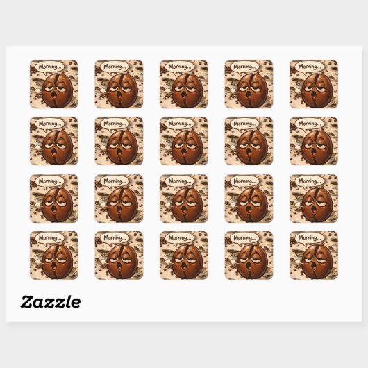 Sticker Carré Morning, sleepy coffee bean funny relatable square (Feuille)