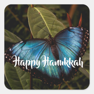 Sticker Carré Morpho Bleu, Papillon Happy Hanoukka