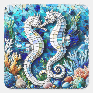 Sticker Carré Mosaic Seahorses Plage romantique