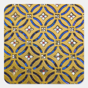 Sticker Carré Mosaïque Art déco vintage Carrelé or et bleu
