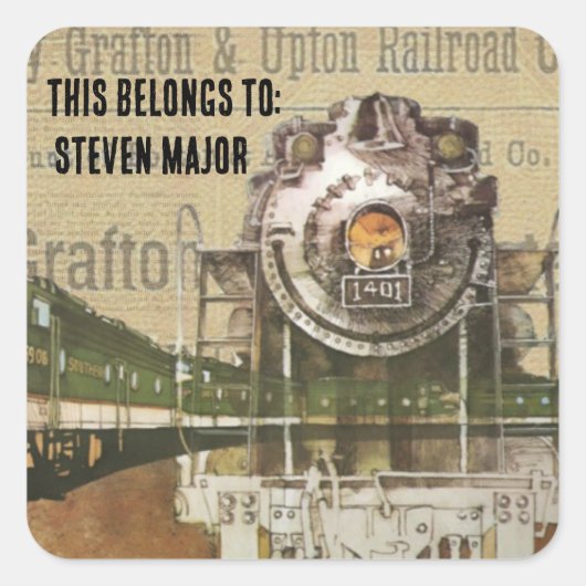 Sticker Carré Moteur à vapeur de train de locomotives Cette prop (Devant)