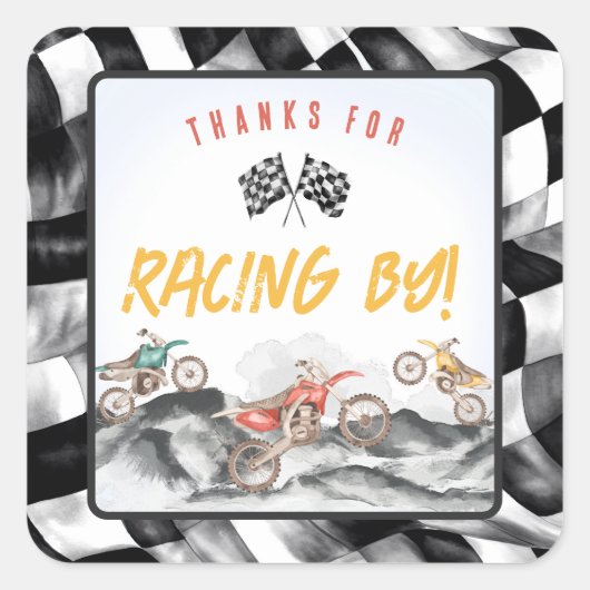 Sticker Carré Moteur Dirt Vélo Anniversaire Fête Favoriser (Devant)