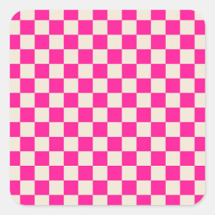 Sticker Carré Motif à carreaux rose chaud et beige