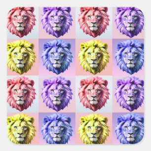 Sticker Carré Motif à carreaux tête de lion couleur pastel doux
