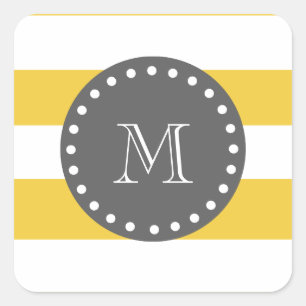 Sticker Carré Motif à rayures blanches jaunes, Monogramme de cha