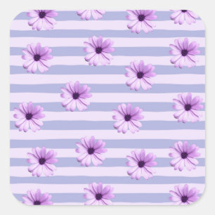 Sticker Carré Motif à rayures pastel avec des marguerites