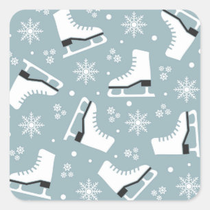 Sticker Carré Motif à thème hiver avec patins à glace