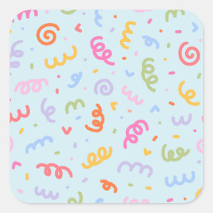 Sticker Carré Motif Abstrait de Gribouillis Coloré Mignon