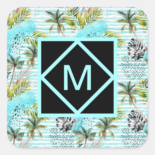 Sticker Carré Motif Abstrait de palmier aquarelle (Devant)