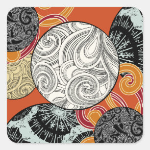 Sticker Carré Motif abstrait de tourbillon rétro avec des vibrat